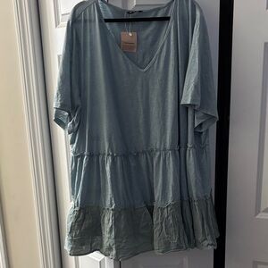 BloomChic Blue Tiered V-Neck Tunic